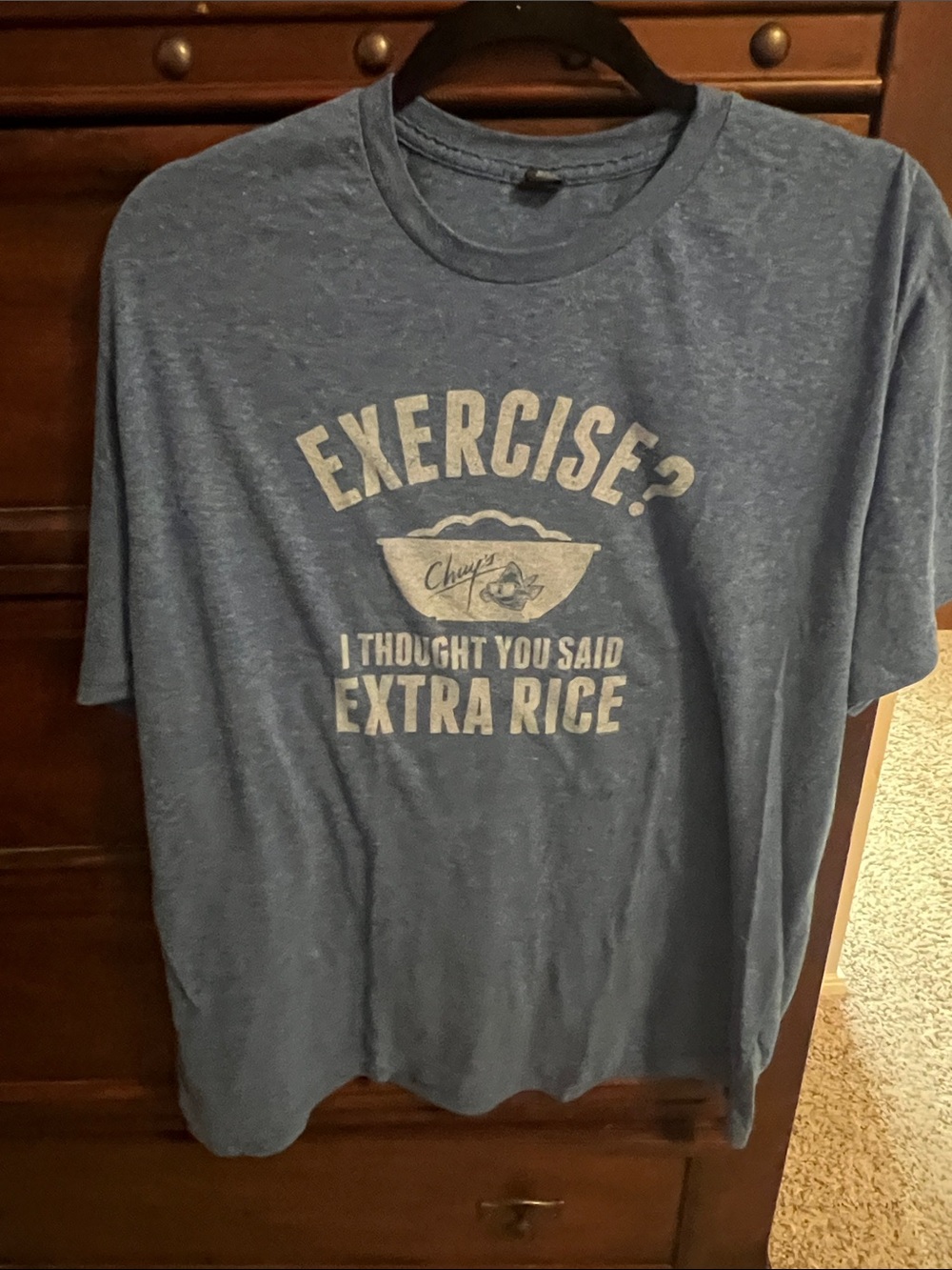 Men's Blue Graphic Short Sleeve Tee - Exercise? I Thought You Said Extra Rice